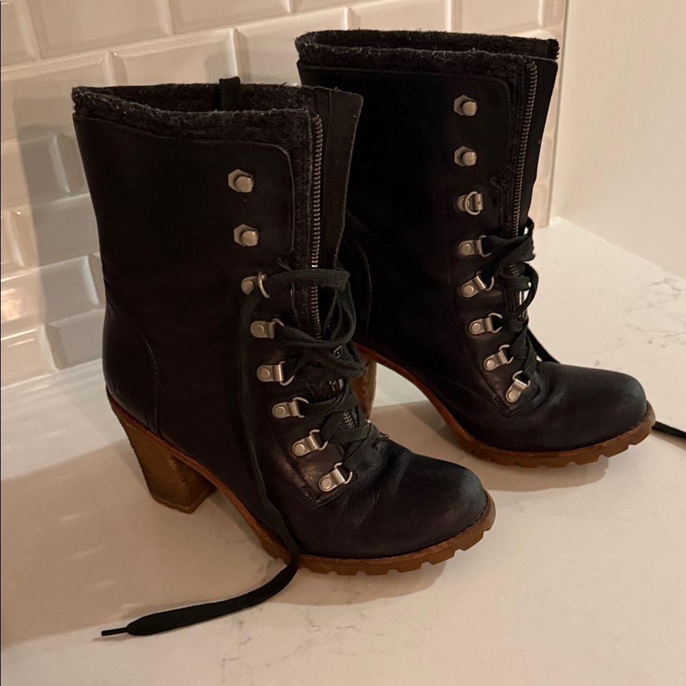 UGG Black and Brown Lace-Up Boots